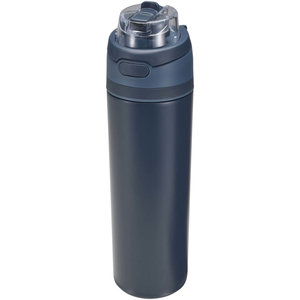 Bouteille d'eau Theron 800 ml en acier inoxydable à simple paroi recyclé RCS, avec bouchon à double fonction et paille rabatt Marine