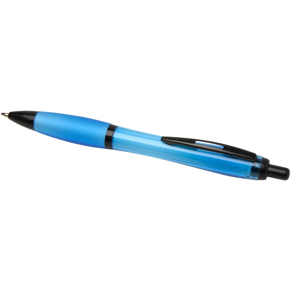 Stylo bille Nash en plastique recyclé avec garnitures noires (encre noire) Bleu aqua