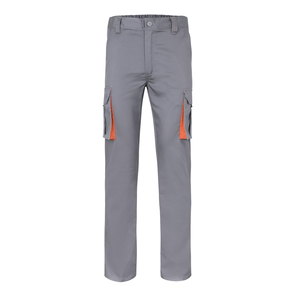 VL FIDES Zweifarbige Stretch-Hose mit mehreren Taschen (240 g/m²), aus Baumwolle (46 %), EME (38 %) und Polyester (16 %) Grau, Orange