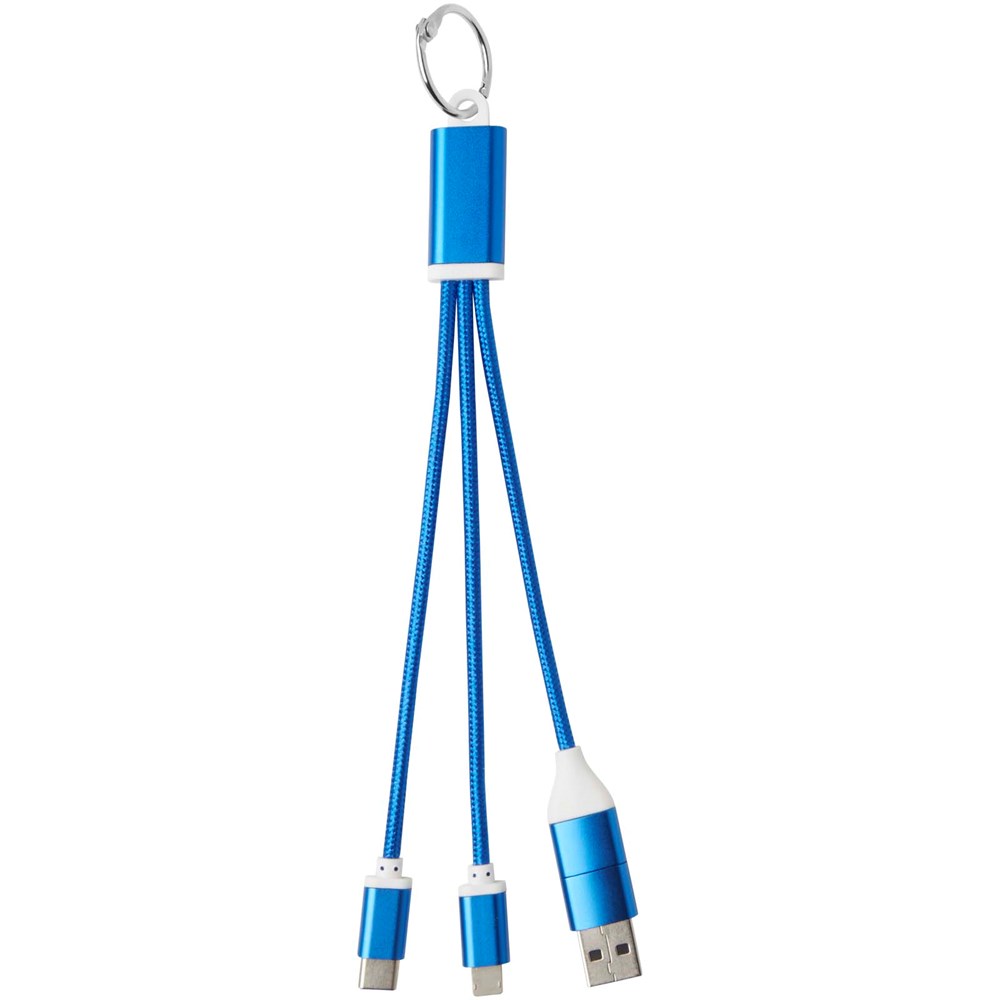 Câble de charge 4-en-1 Metal en aluminium recyclé avec porte-clés Bleu royal