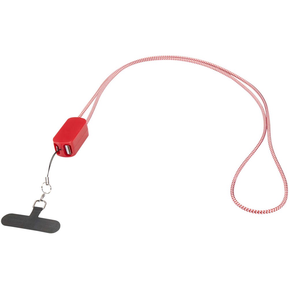 Tour de cou pour smartphone Anser en plastique recyclé avec câble intégré 5 en 1 de 27 W rouge