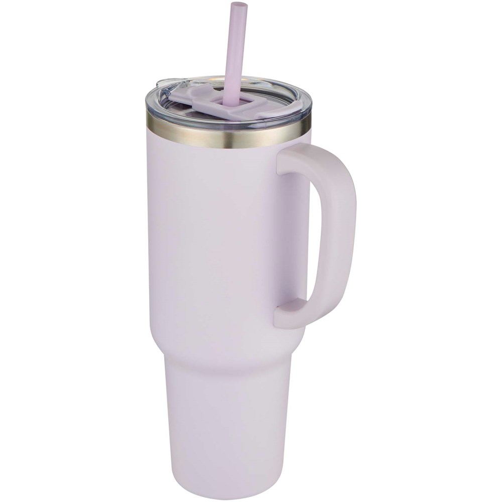 Sydney 1200 ml doppelwandiger RCS-zertifizierter Kupfer-Vakuum Isolierbecher mit Strohhalm fliederfarben