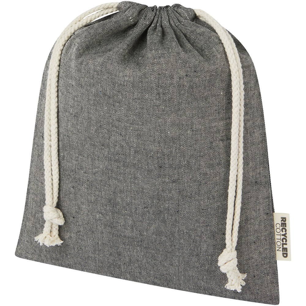 Pheebs 150 g/m² GRS Zuziehbeutel aus Recyclingbaumwolle mittel 1,5 l heather schwarz
