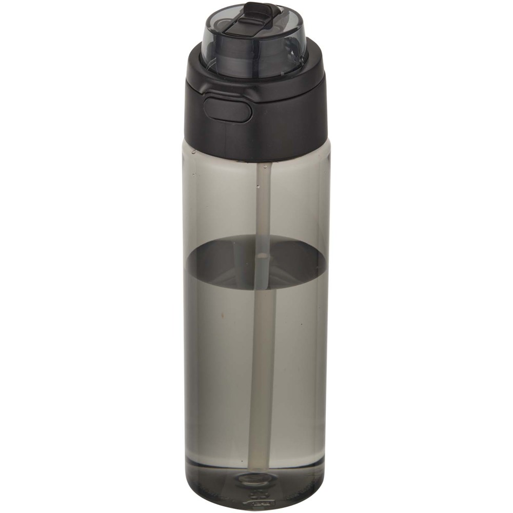 Bouteille d'eau Theron de 700 ml en plastique recyclé RCS, avec bouchon double fonction et paille rabattable Noir