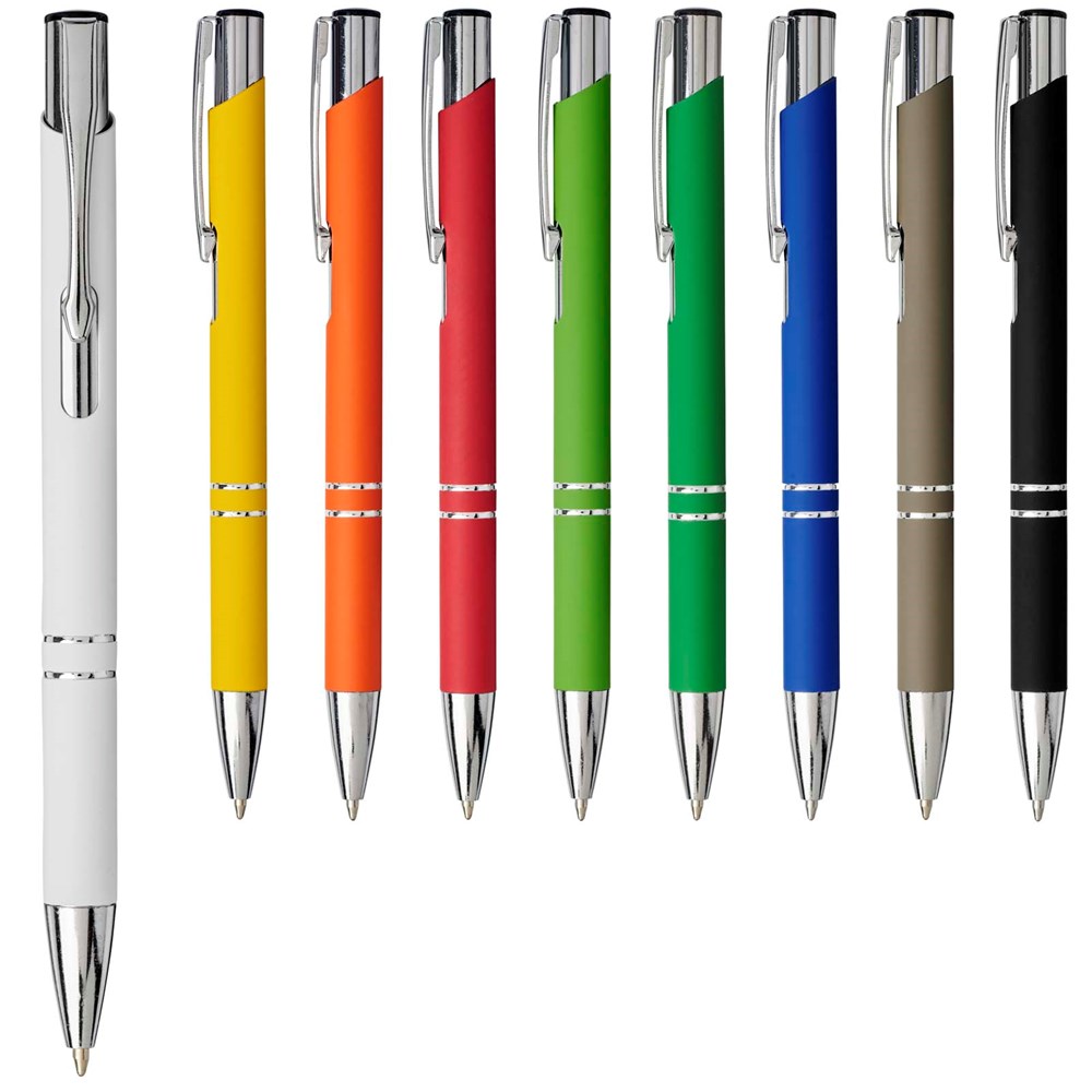Stylo bille rétractable doux au toucher Moneta (encre noire) Blanc