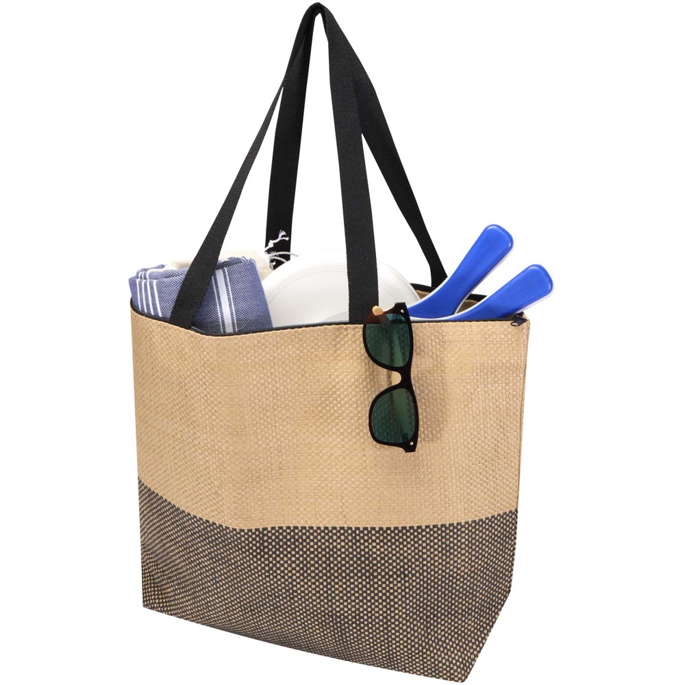 Rhythm grosse Strohpapier Tragetasche mit Reissverschluss, 21 l Schwarz