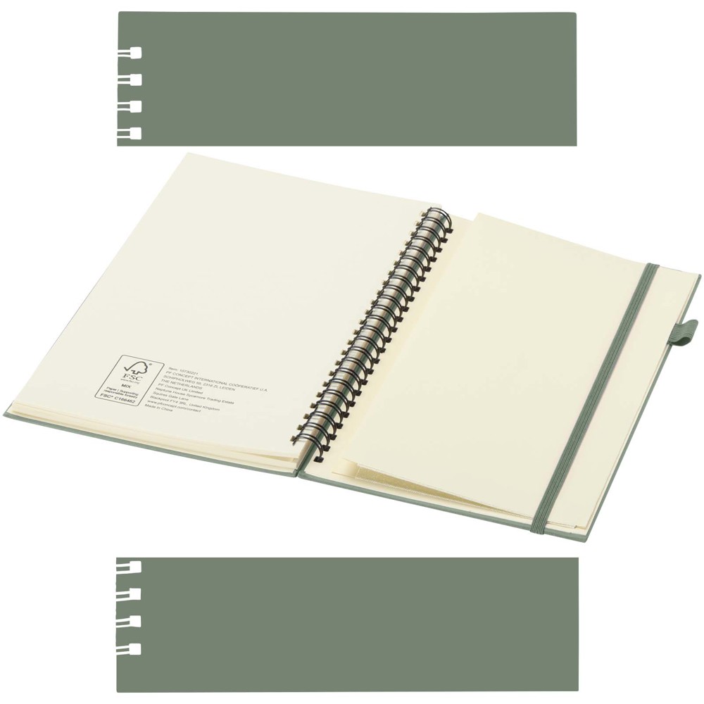 Cahier à spirales Liss A5 à couverture rigide en plastique recyclé Vert bruyère
