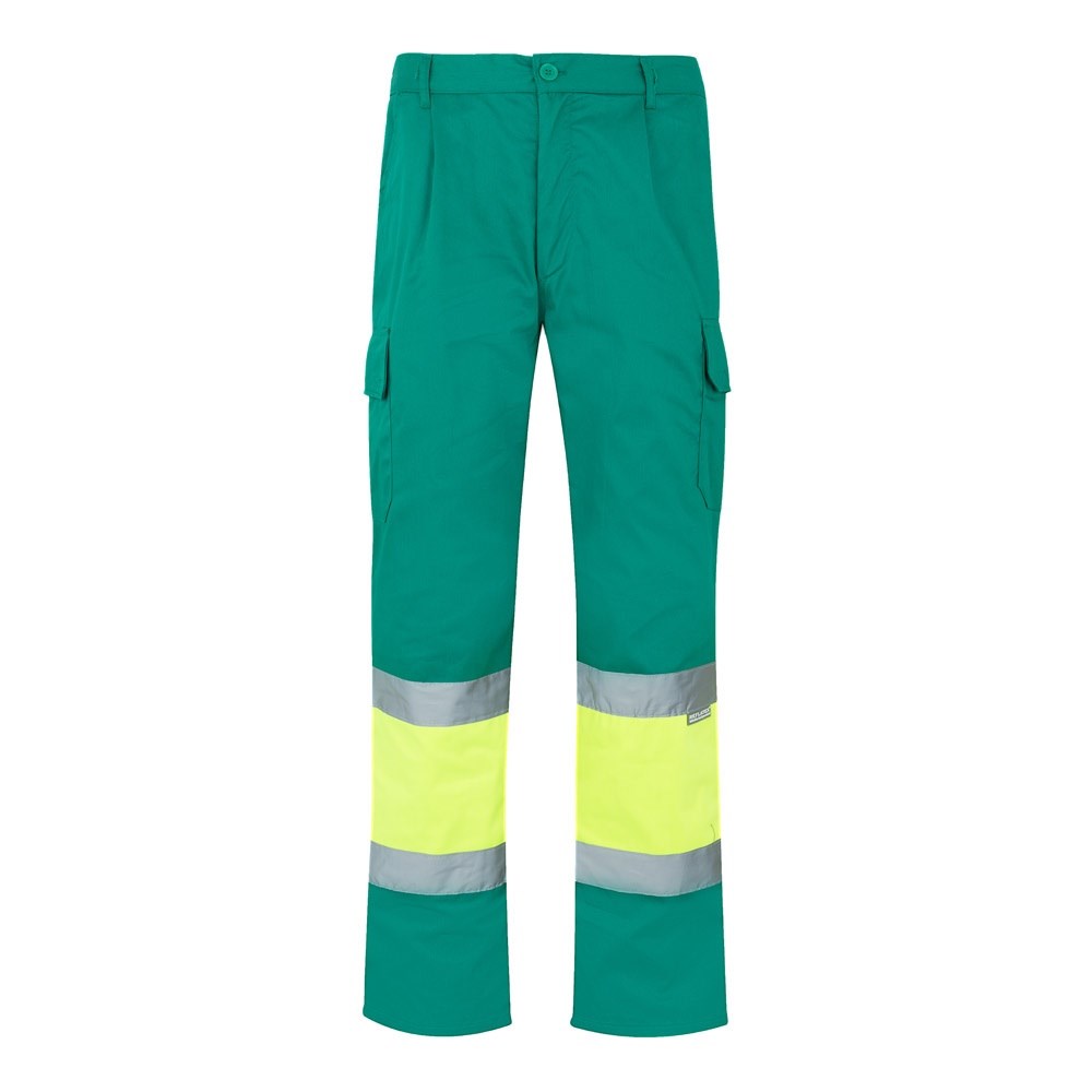 VL ATHENA Zweifarbige Hose aus Twill (210 g/m²), gefüttert, mit mehreren Taschen, aus Baumwolle (20%) und Polyester (80%) Grün, Gelb