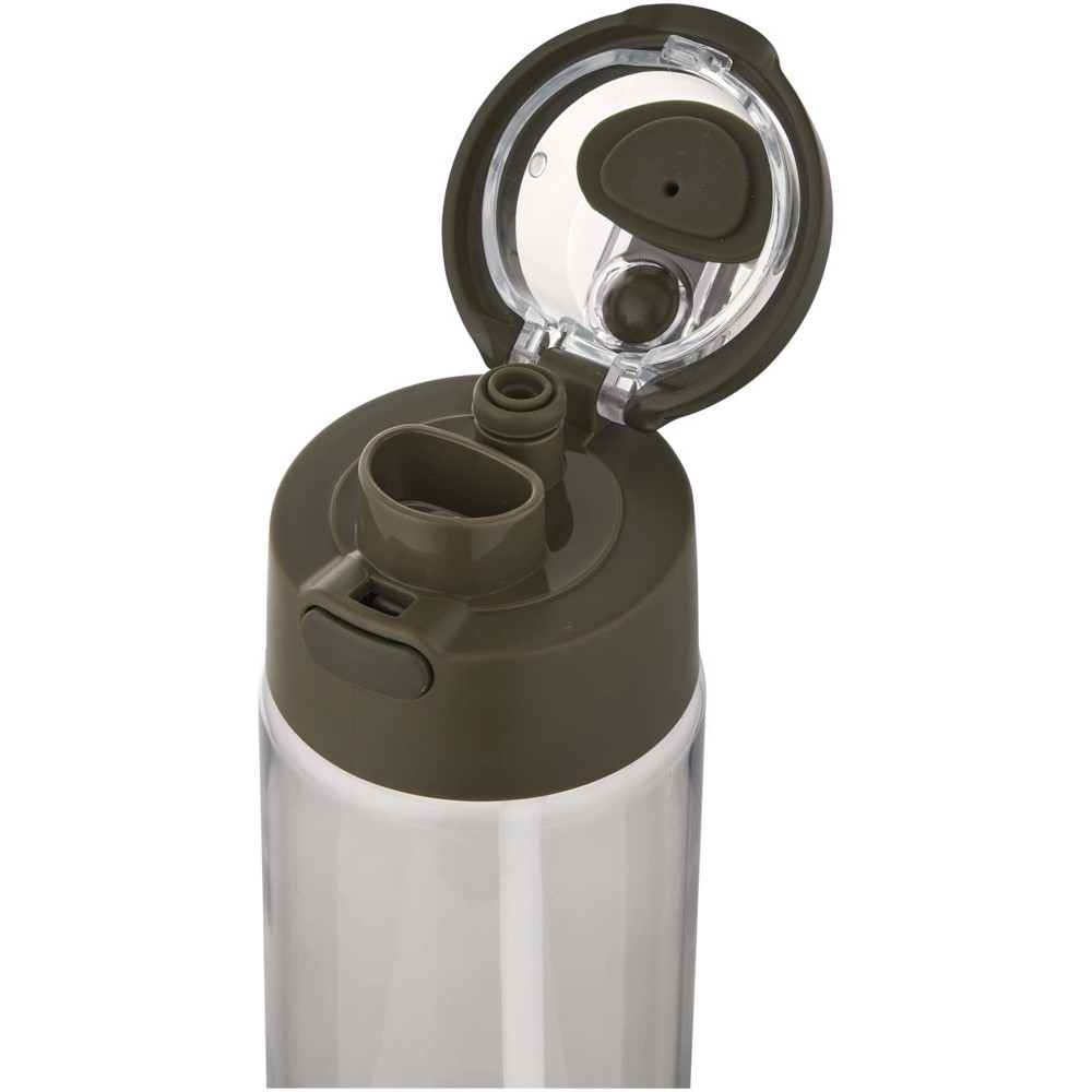 Bouteille d'eau Theron de 700 ml en plastique recyclé RCS, avec bouchon double fonction et paille rabattable Vert forêt