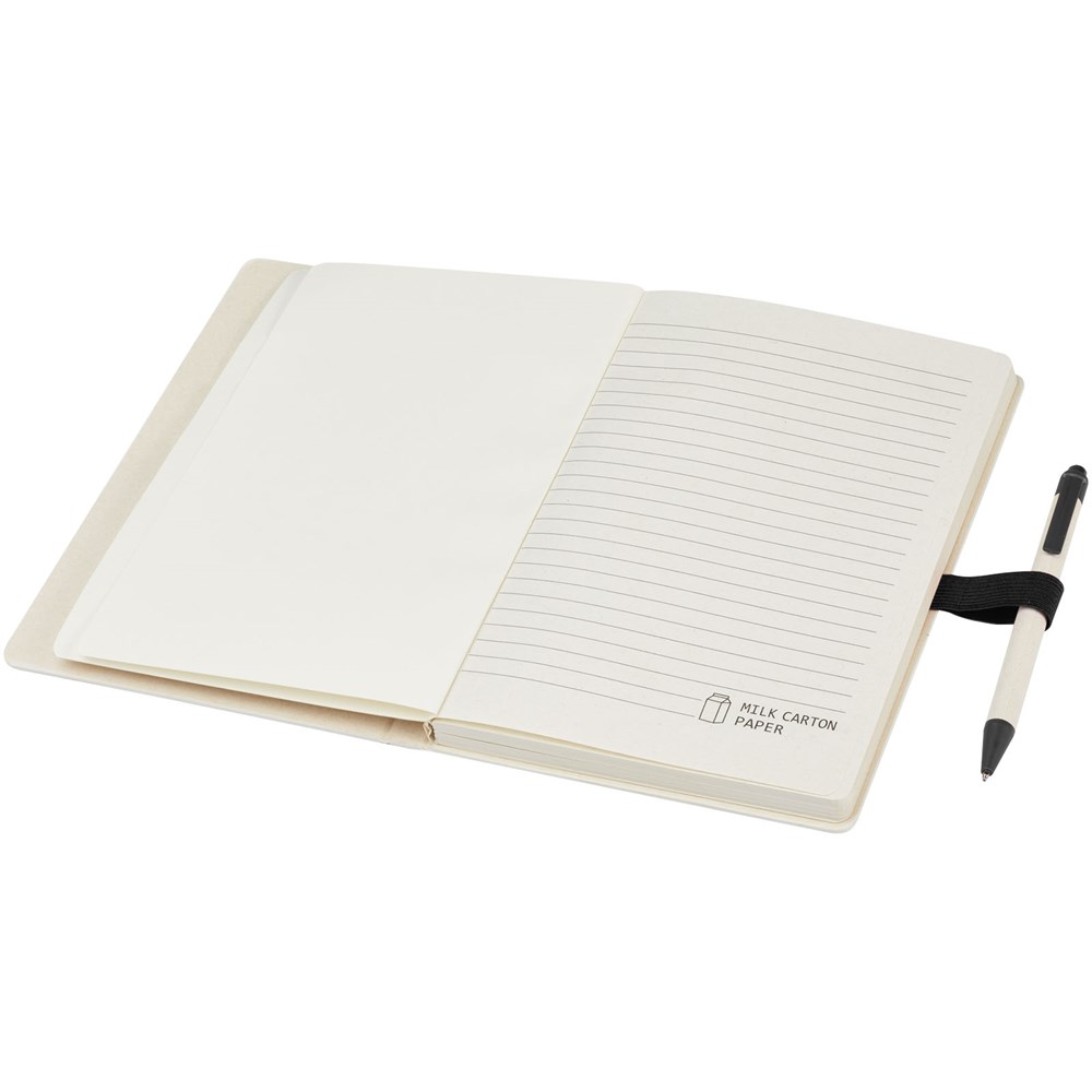 Ensemble carnet de notes format A5 et stylo bille, à partir de briques de lait recyclées, Dairy Dream noir