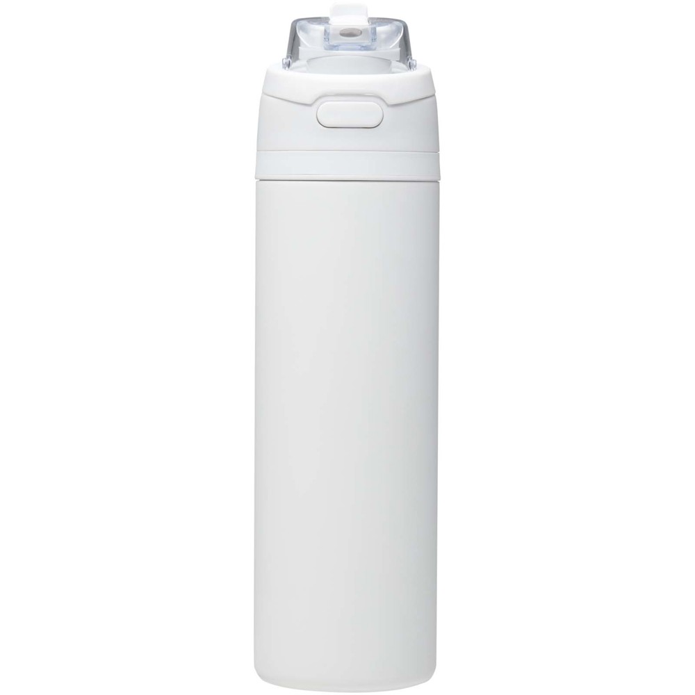 Bouteille d'eau Theron 800 ml en acier inoxydable à simple paroi recyclé RCS, avec bouchon à double fonction et paille rabatt Blanc