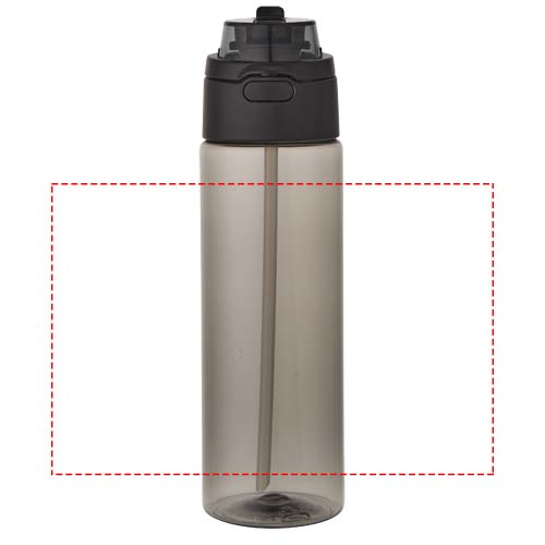 Bouteille d'eau Theron de 700 ml en plastique recyclé RCS, avec bouchon double fonction et paille rabattable Noir
