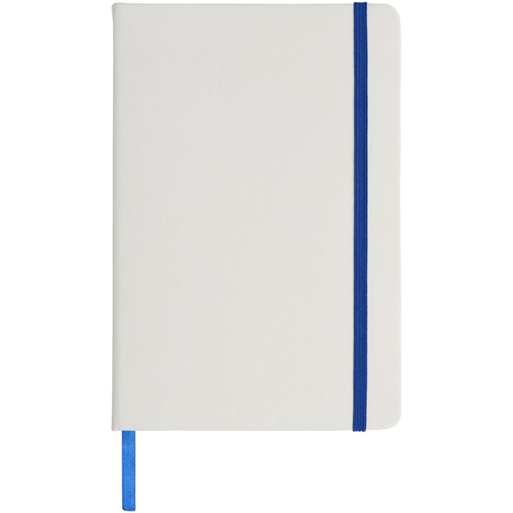Spectrum weisses A5 Notizbuch mit farbigem Gummiband weiss, royalblau
