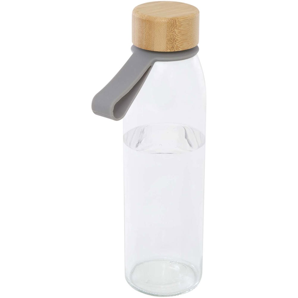 Porto 500 ml Glas-Flasche mit Silikongriff und Bambusdeckel grau