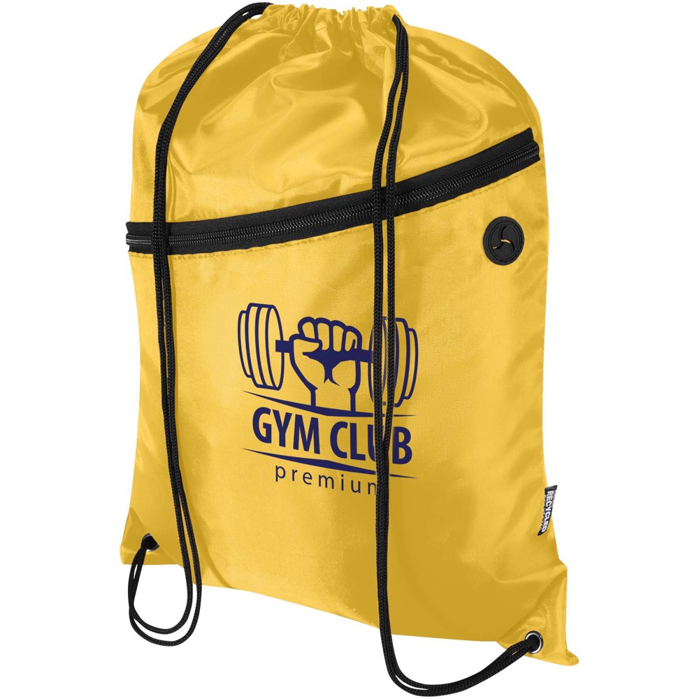 Sac à cordon Oriole en RPET avec poche avant zippée, 5 L jaune