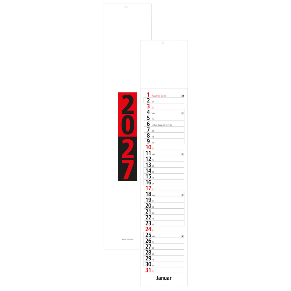 Streifen-Wandkalender mit Kopflasche 2027