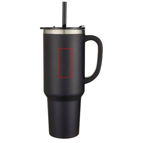 Sydney 1200 ml doppelwandiger RCS-zertifizierter Kupfer-Vakuum Isolierbecher mit Strohhalm schwarz