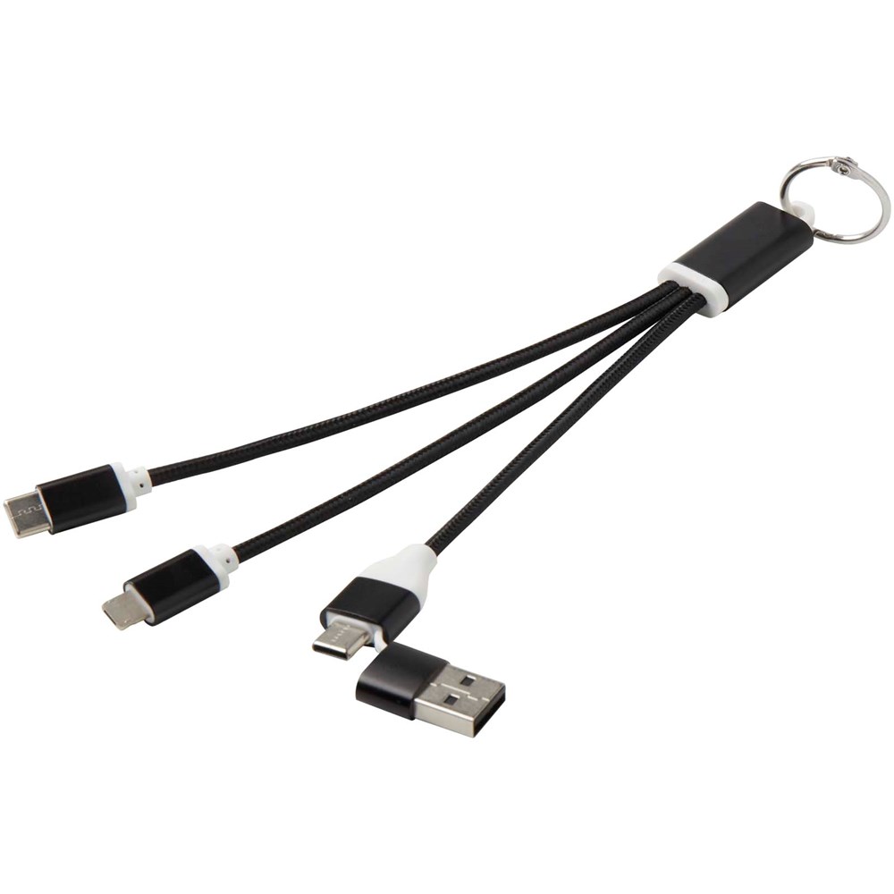 Câble de charge 4-en-1 Metal en aluminium recyclé avec porte-clés noir