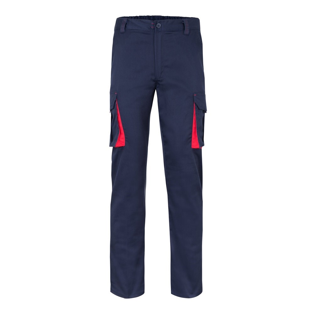 VL FIDES Zweifarbige Stretch-Hose mit mehreren Taschen (240 g/m²), aus Baumwolle (46 %), EME (38 %) und Polyester (16 %) Marineblau, Rot