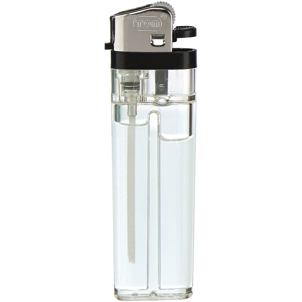 Briquet avec molette à friction TOM Flame blanc transparent