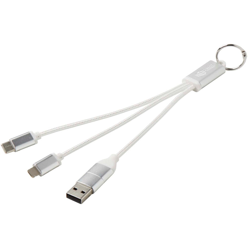 Câble de charge 4-en-1 Metal en aluminium recyclé avec porte-clés argenté