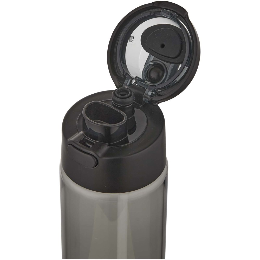 Bouteille d'eau Theron de 700 ml en plastique recyclé RCS, avec bouchon double fonction et paille rabattable Noir