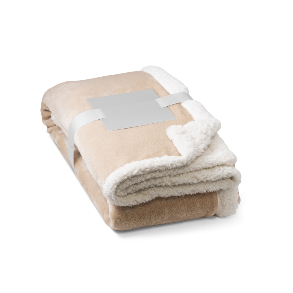 HEIDEN Wendbare Fleecedecke (190 g/m²) mit Satinband und personalisierter Karte beige