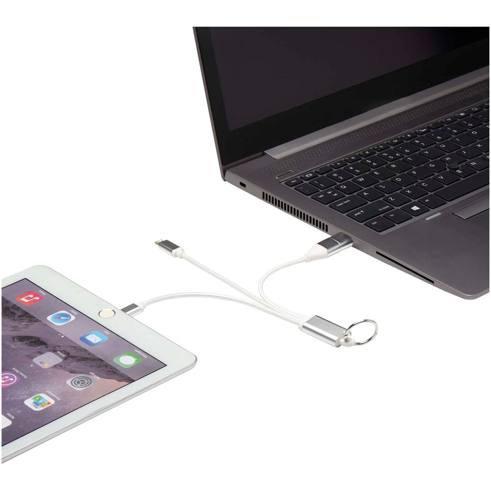 Câble de charge 4-en-1 Metal en aluminium recyclé avec porte-clés argenté
