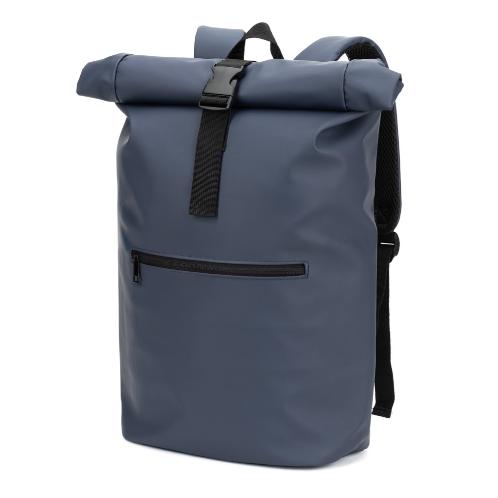 PORTLAND Sac à dos à enroulement en PU avec poche pour ordinateur portable 16 pouces bleu