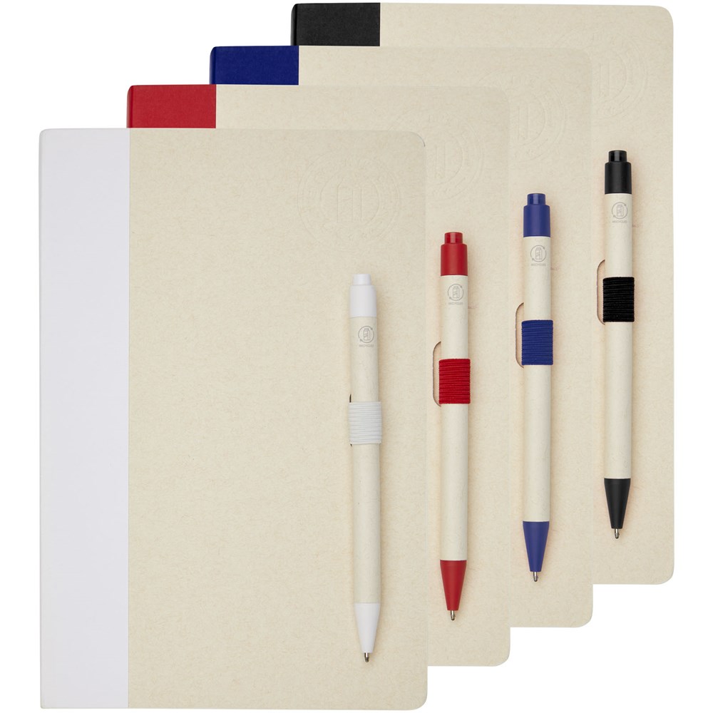 Ensemble carnet de notes format A5 et stylo bille, à partir de briques de lait recyclées, Dairy Dream bleu