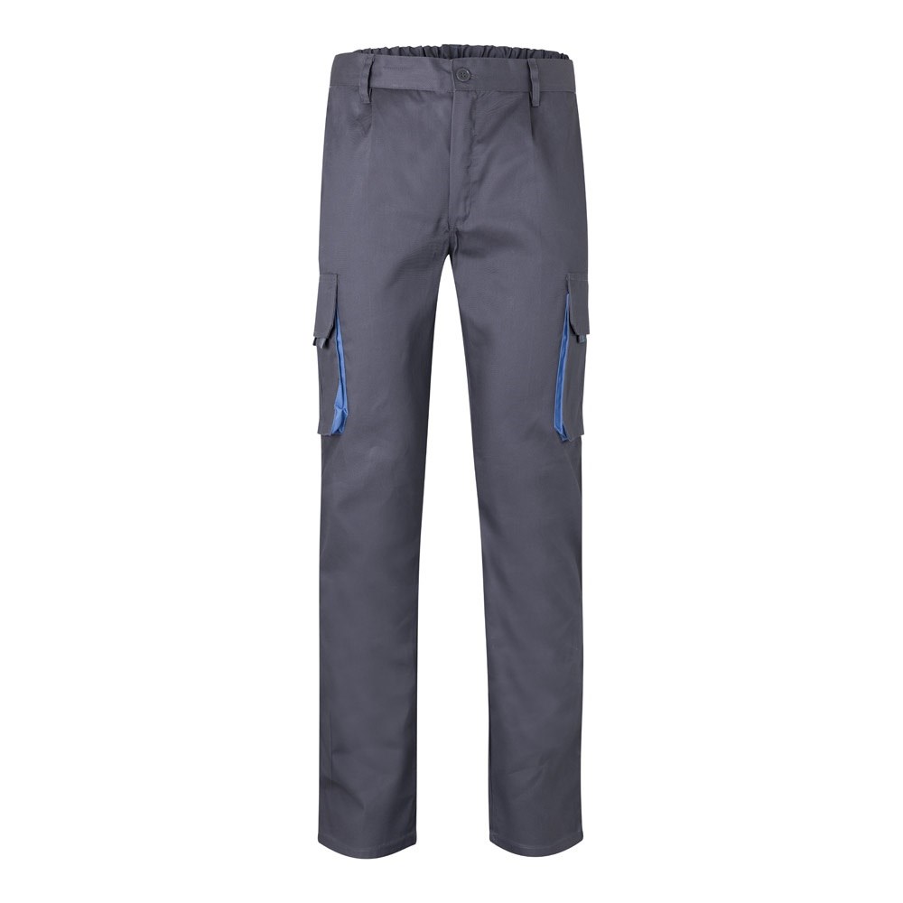 VL HYPNOS Zweifarbige Twill-Hose mit mehreren Taschen (200 g/m²), aus Baumwolle (35 %) und Polyester (65 %) Grau, Hellblau