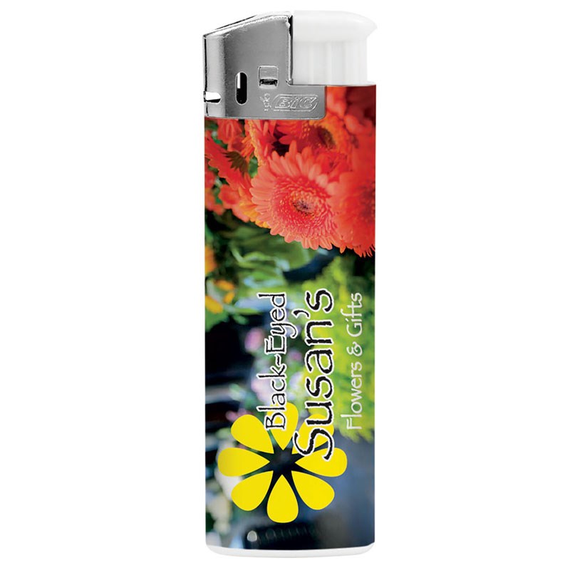 Wunderschöne Werbe Feuerzeuge BIC mit Digitaldruck. Individuell, ideal als Werbegeschenk. weiss