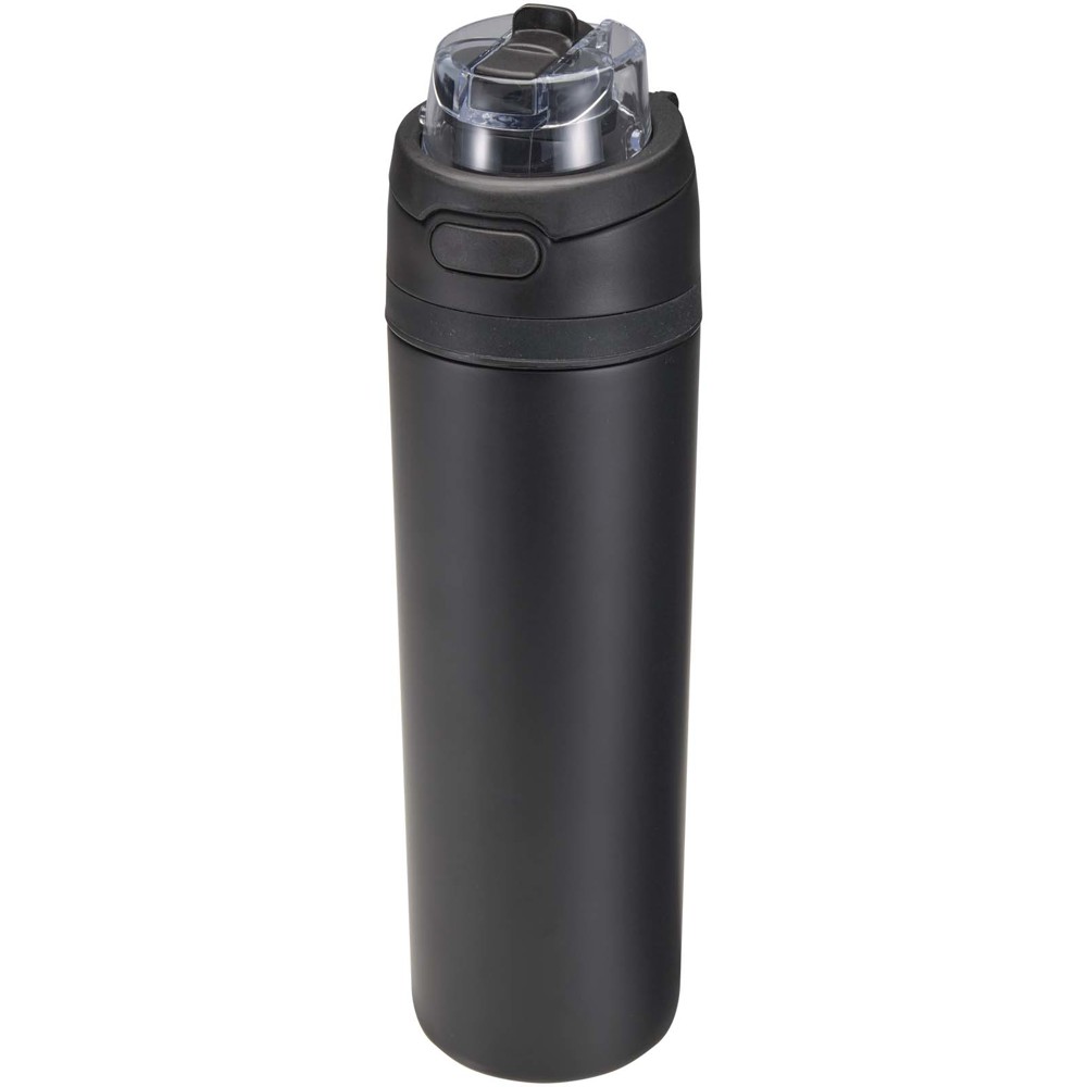 Bouteille d'eau Theron 800 ml en acier inoxydable à simple paroi recyclé RCS, avec bouchon à double fonction et paille rabatt Noir