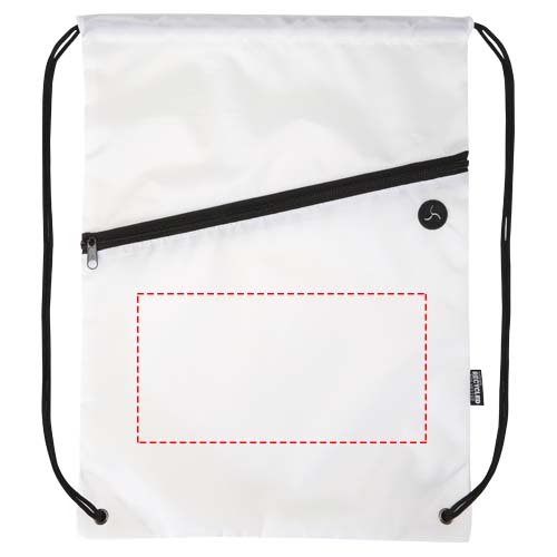 Sac à cordon Oriole en RPET avec poche avant zippée, 5 L blanc