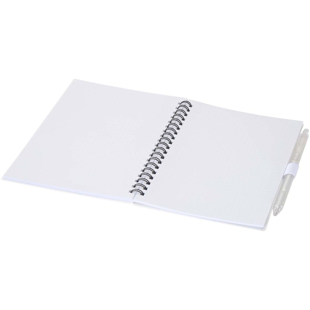 Niove Softcover Notizbuch aus recyceltem Kunststoff mit Kugelschreiber (blaue Mine) weiss