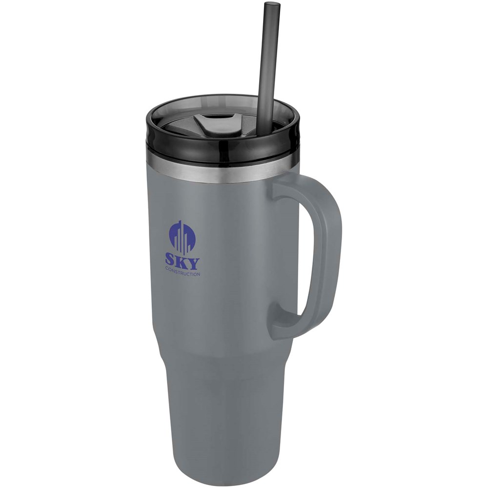 Mug isotherme Melbourne 1200 ml certifié RCS avec paille Gris