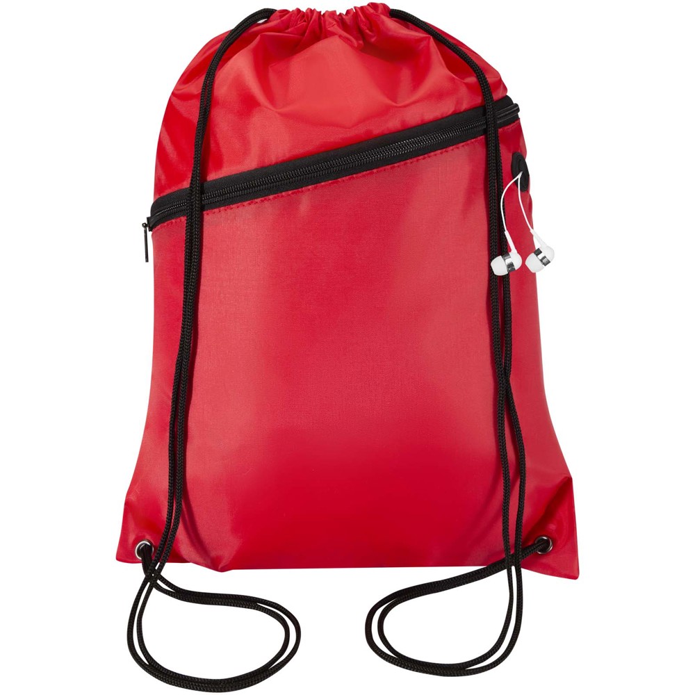 Sac à cordon Oriole en RPET avec poche avant zippée, 5 L rouge
