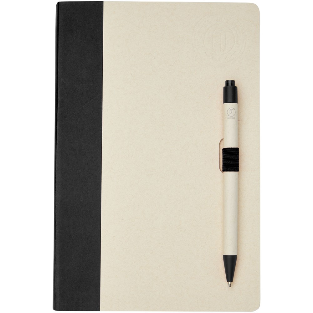 Ensemble carnet de notes format A5 et stylo bille, à partir de briques de lait recyclées, Dairy Dream noir