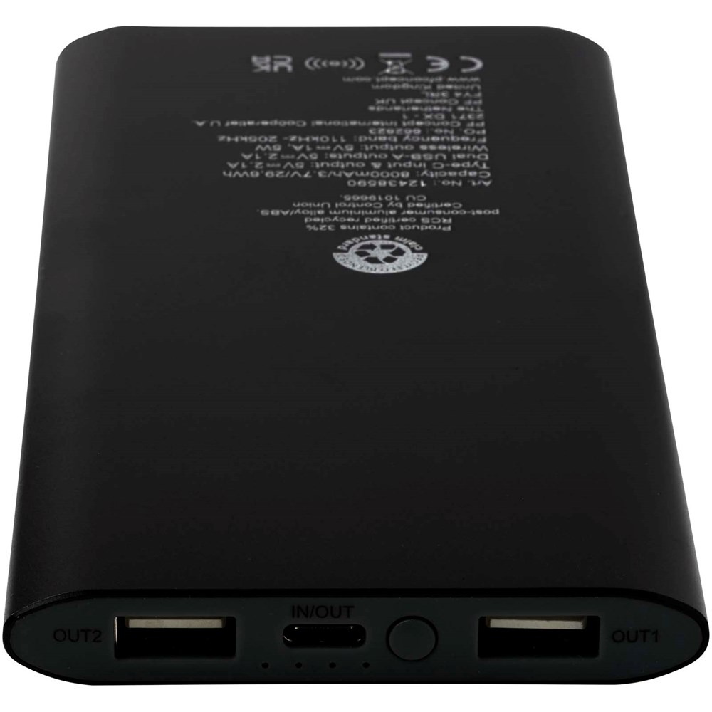 Juice 8000 mAh Typ-C kabellose Powerbank aus recyceltem Aluminium schwarz