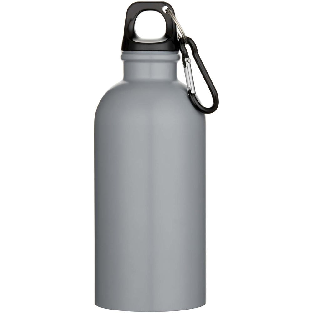 Bouteille d’eau Oregon de 400 ml à simple paroi avec finition MATE, en acier inoxydable recyclé certifié RCS avec mousqueton Gris