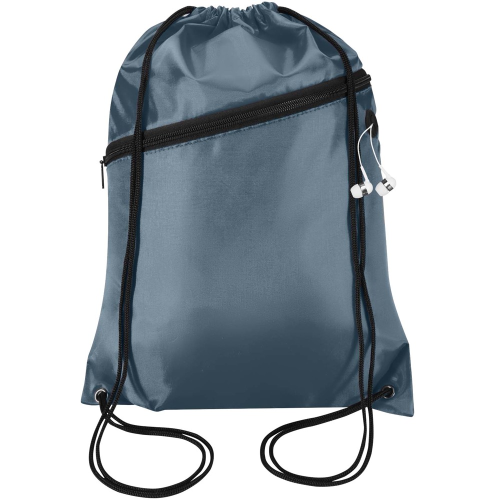 Sac à cordon Oriole en RPET avec poche avant zippée, 5 L Bleu hale