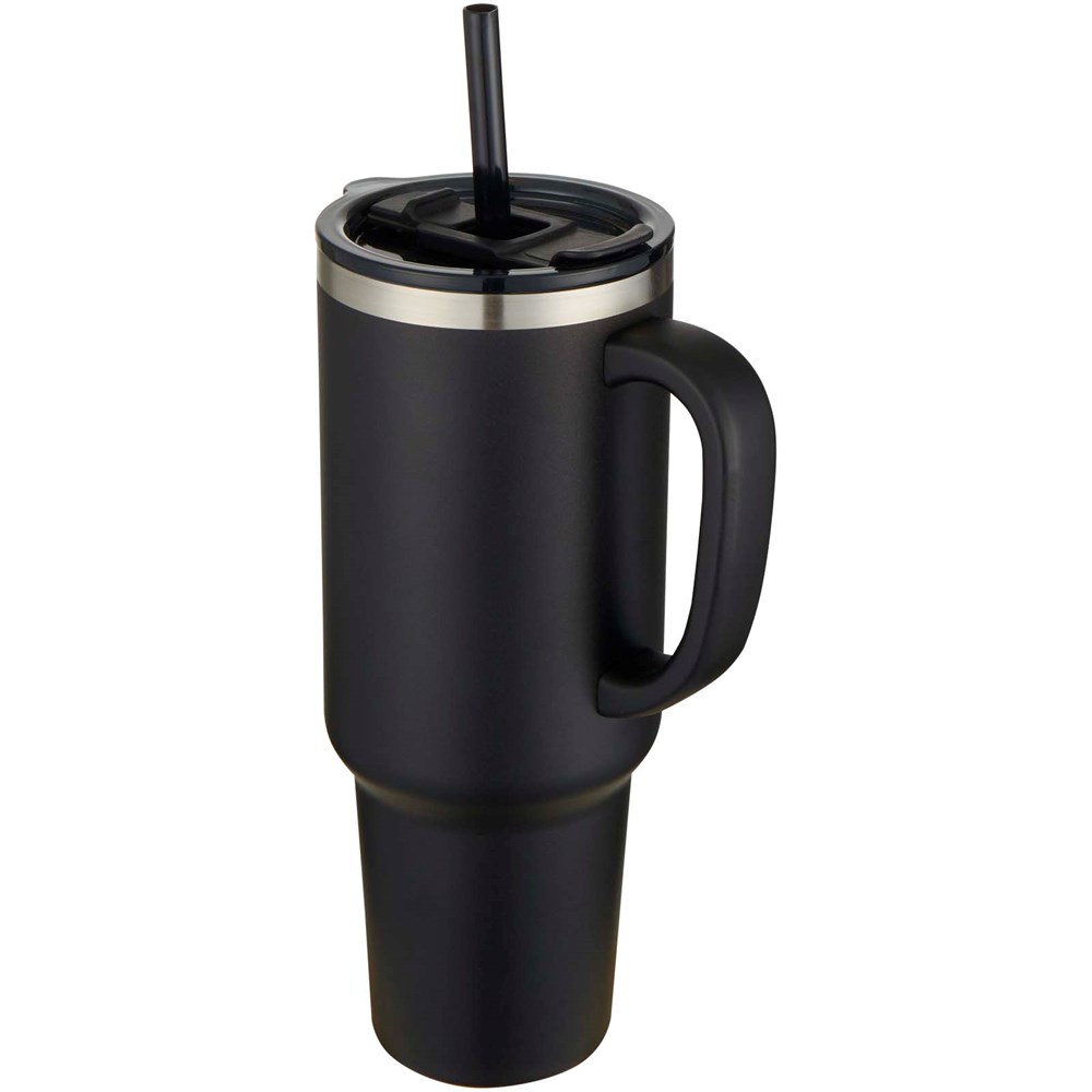Sydney 1200 ml doppelwandiger RCS-zertifizierter Kupfer-Vakuum Isolierbecher mit Strohhalm schwarz