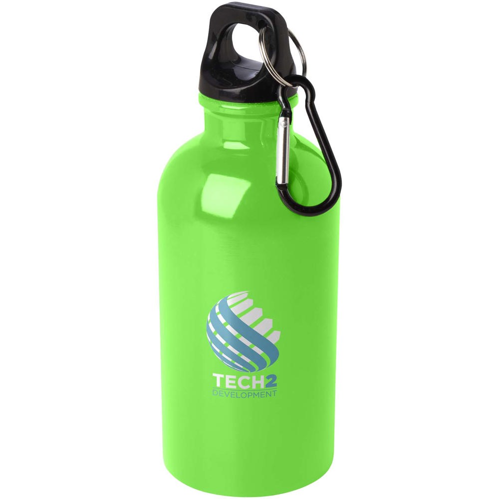 Bouteille d'eau Oregon de 400 ml simple paroi en acier recyclé certifié RCS avec mousqueton Vert pomme