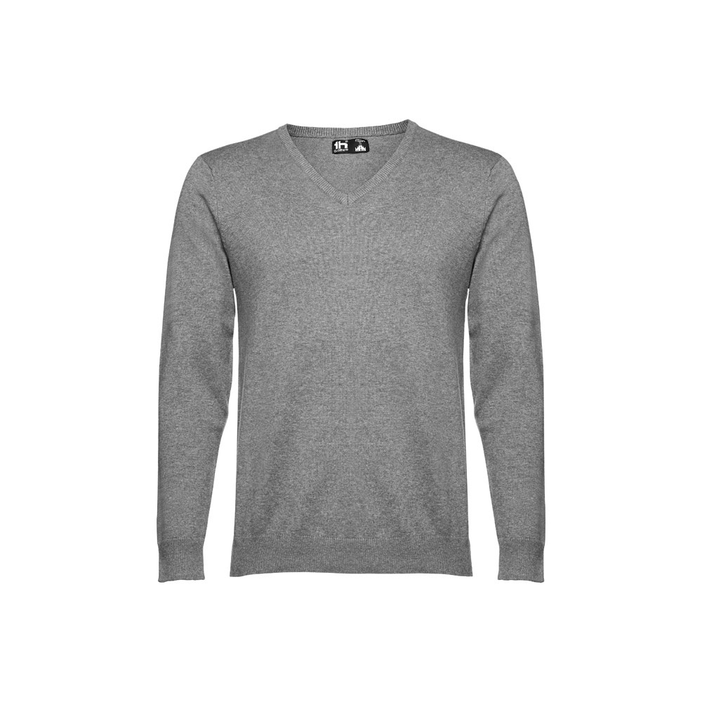 THC MILAN Herren-Pullover mit V-Ausschnitt aus Baumwolle und Polyamid Grau melliert
