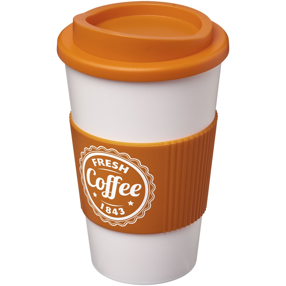 Americano® 350 ml Isolierbecher mit Schutzring orange, weiss