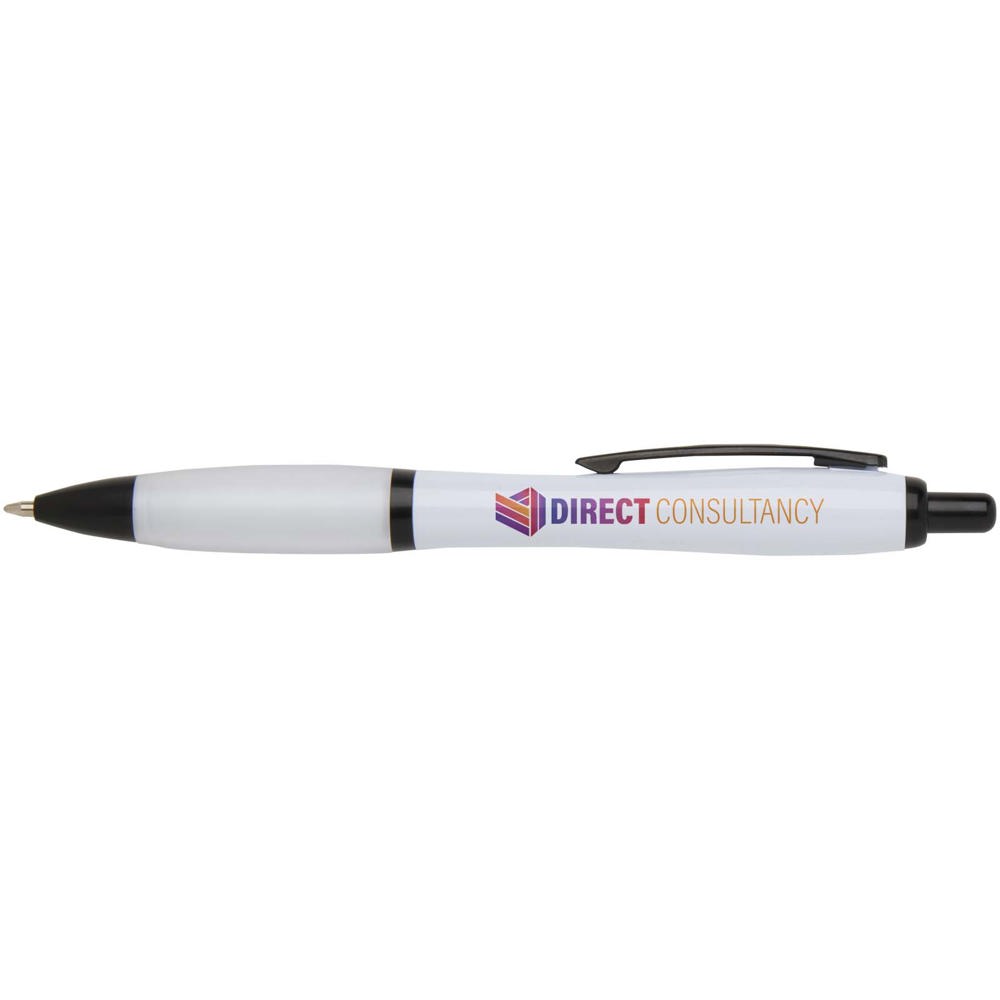 Stylo bille Nash en plastique recyclé avec garnitures noires (encre noire) blanc