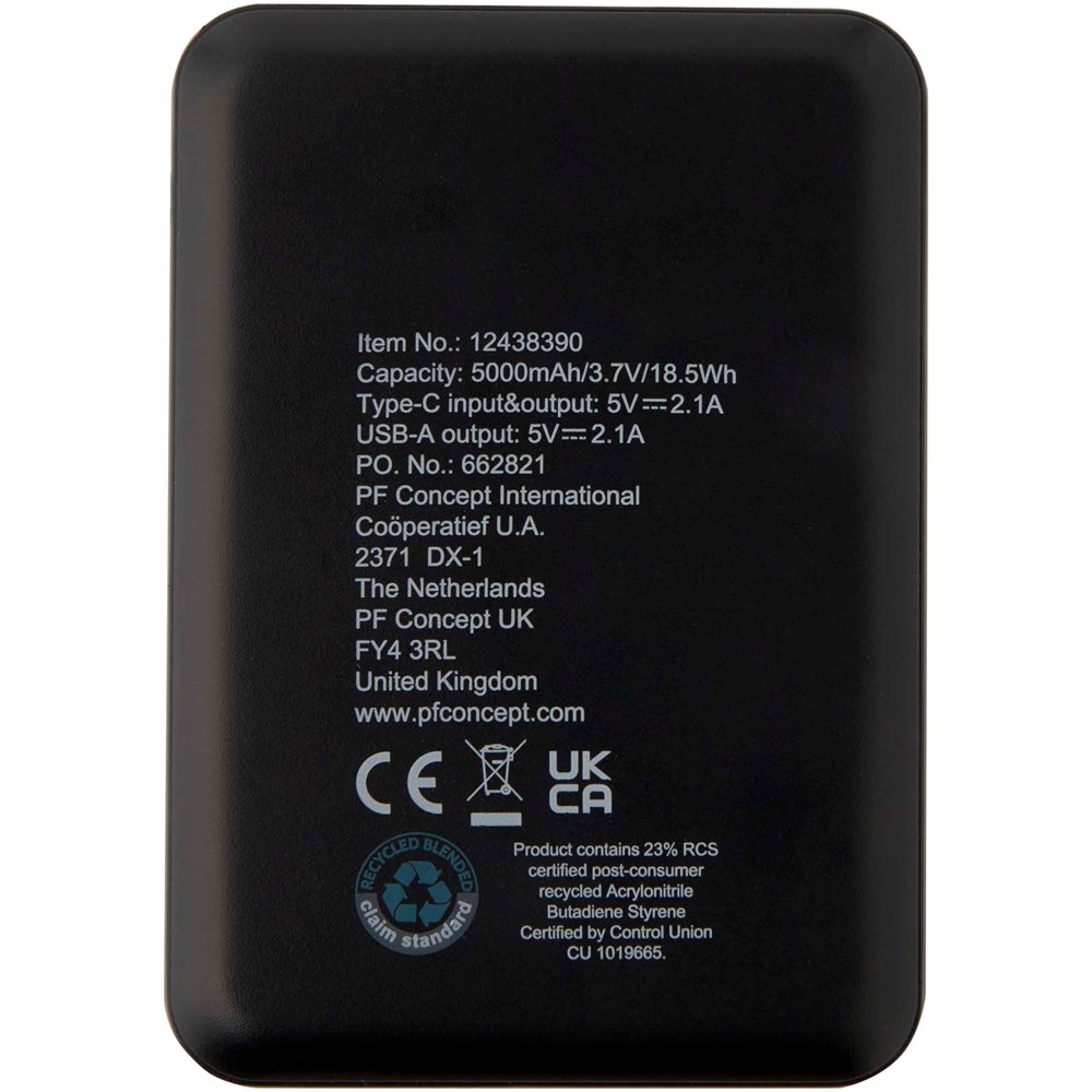 Asama 5000 mAh Typ-C Powerbank aus recyceltem Kunststoff schwarz