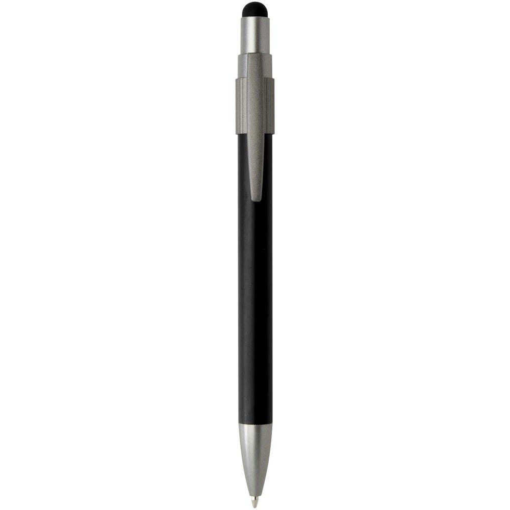 Stylo bille recyclé RCS avec stylet et toupie antistress (encre bleue) Rill Noir
