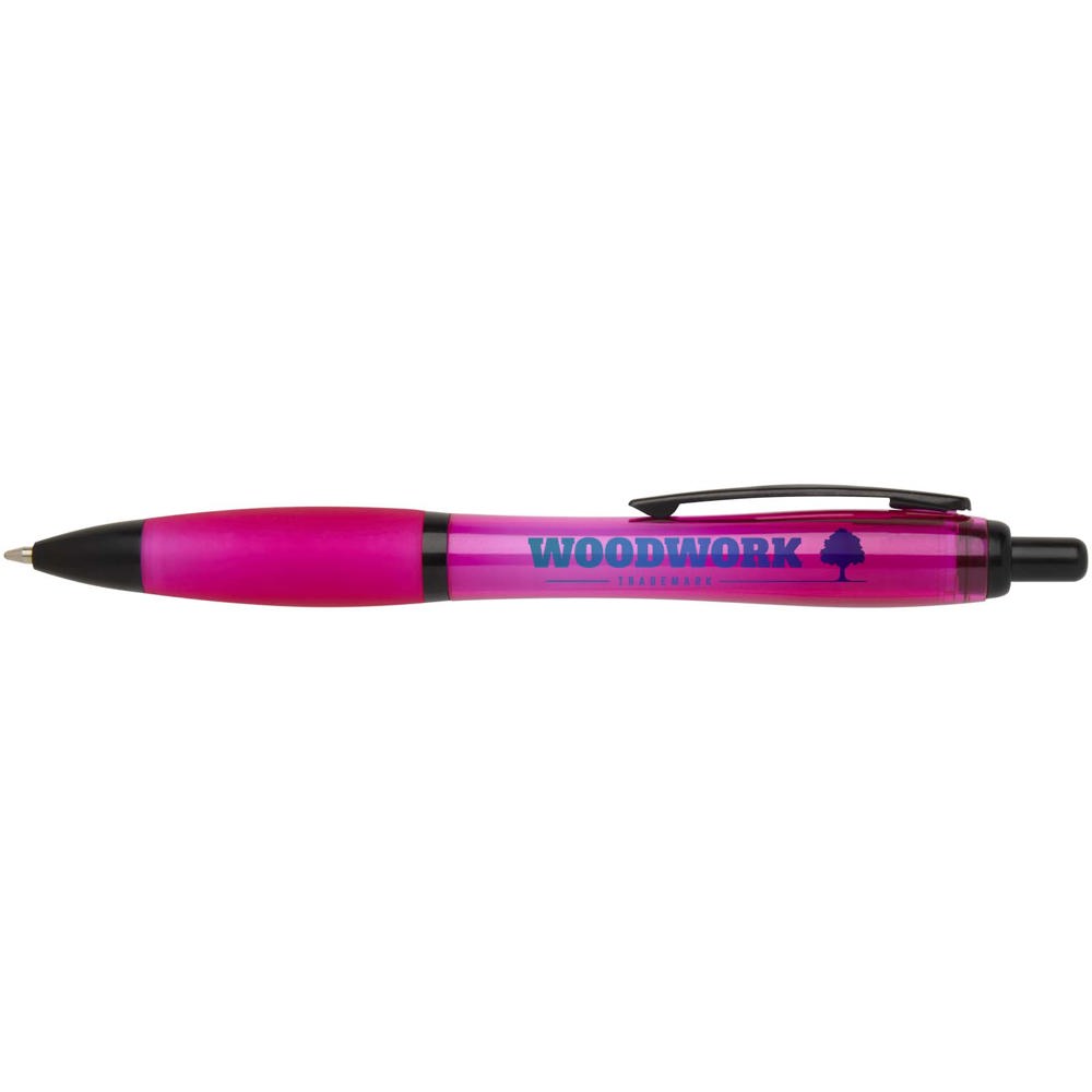 Stylo bille Nash en plastique recyclé avec garnitures noires (encre noire) Magenta