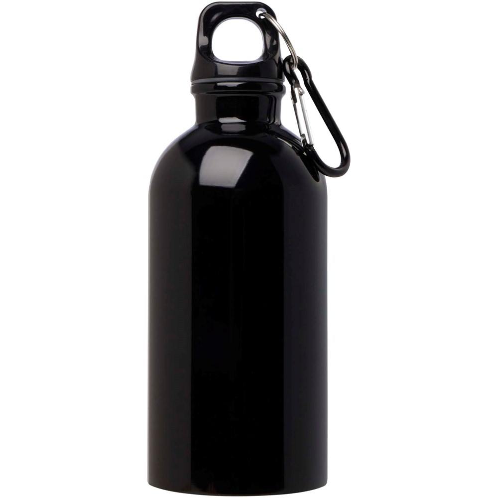 Bouteille d'eau Oregon de 400 ml simple paroi en acier recyclé certifié RCS avec mousqueton Noir
